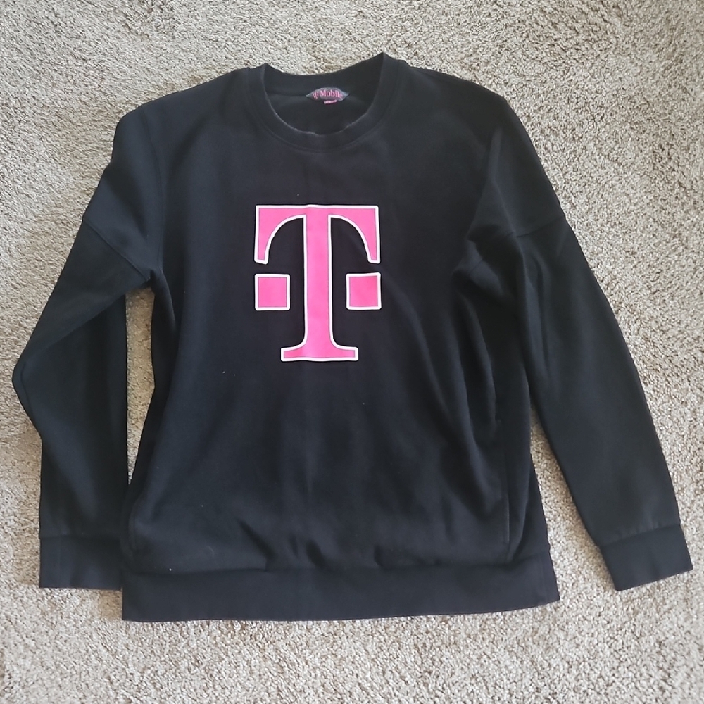 Black Crewneck Sweater with Pink Logo